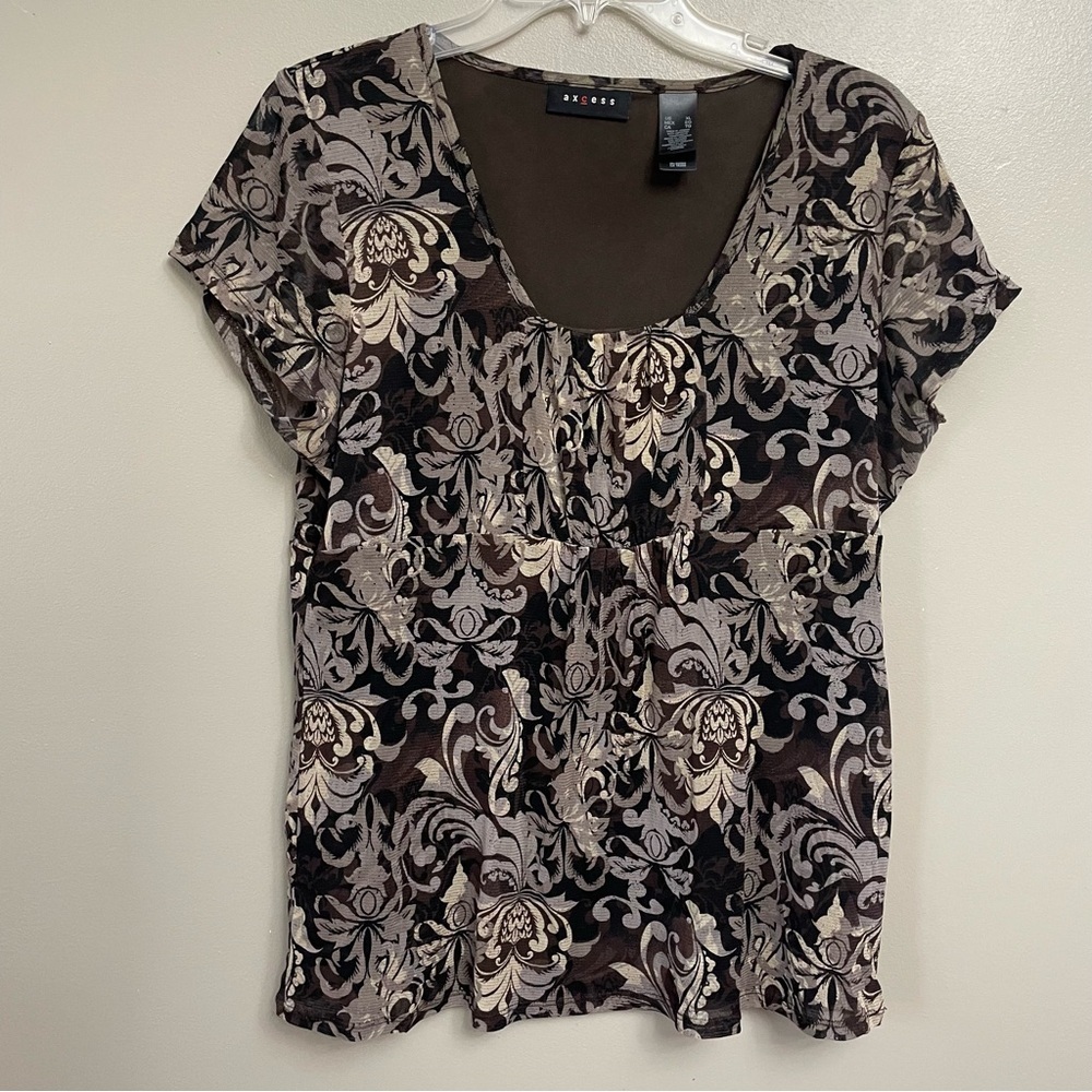 Axcess by Liz Claiborne short sleeved blouse brown babydoll Y2K lined XL